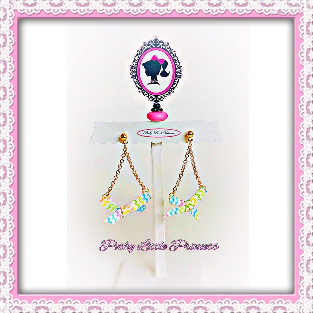 Rainbow Ribbon Bows Earrings